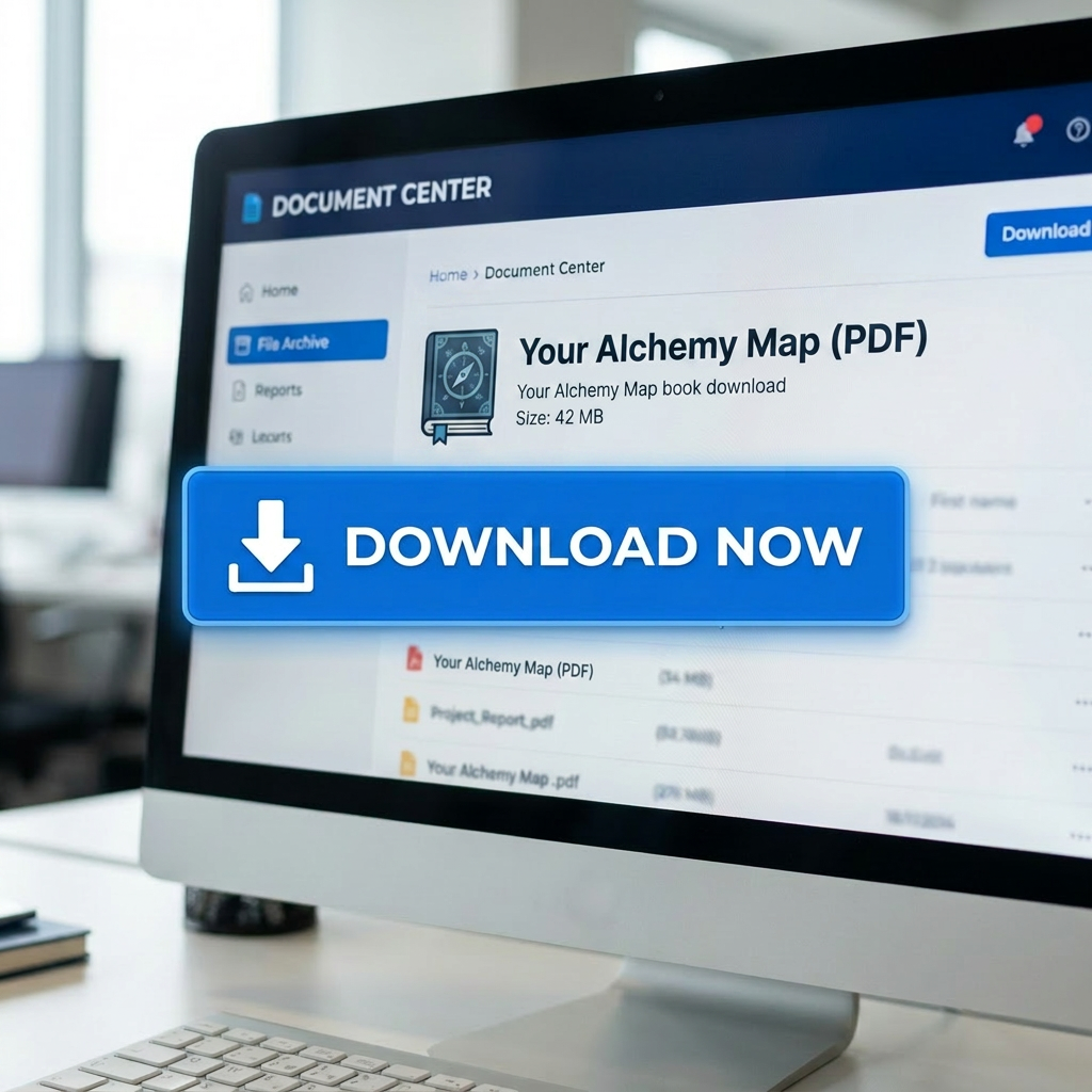 Computer screen displaying a document center with Project_Report_Q4.pdf and a Download Now button