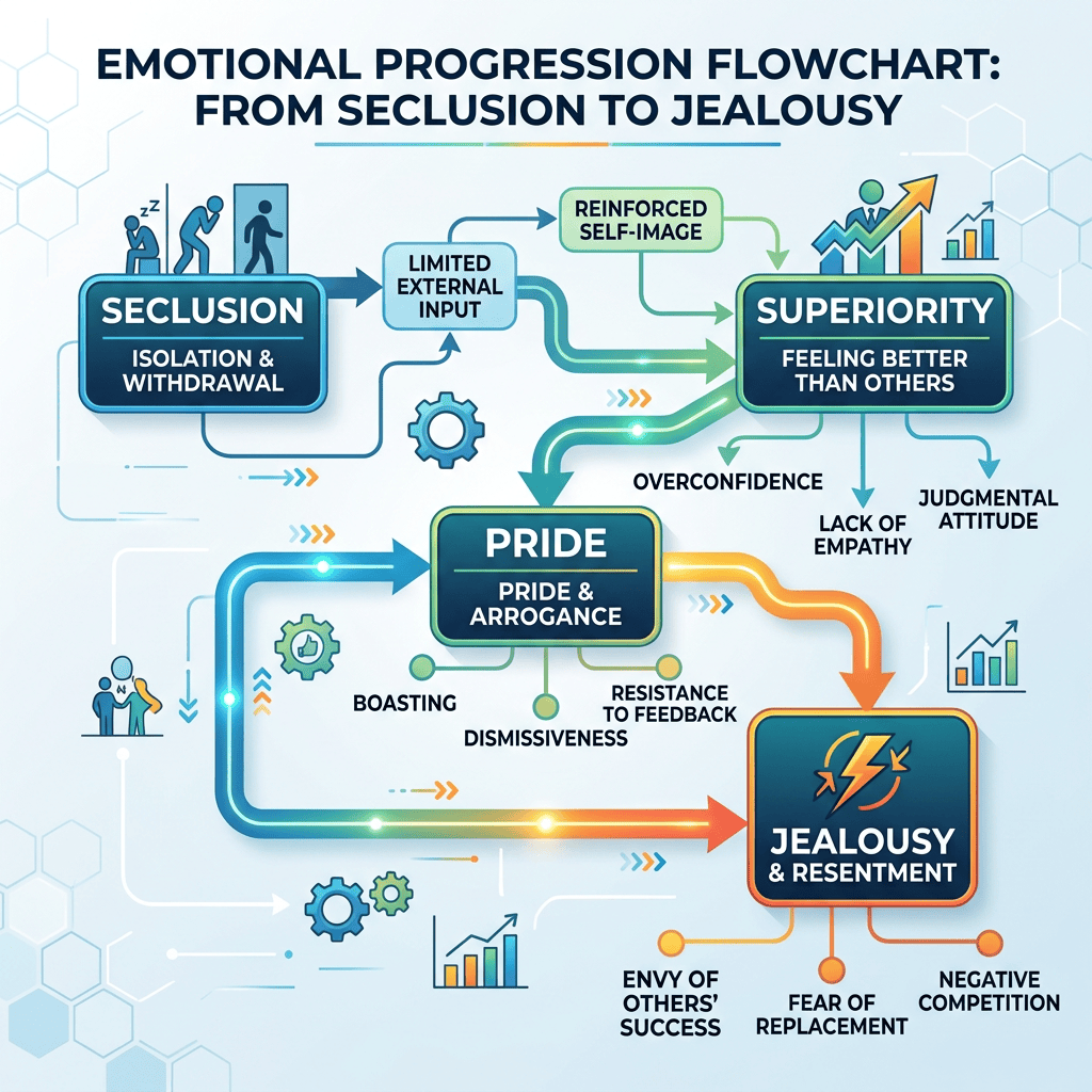 Seclusion superiority pride jealousy flowchart